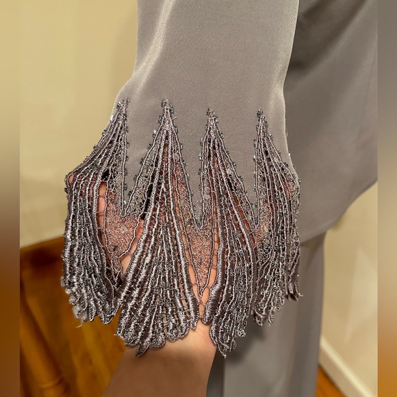 Montage By Mon Cheri Elegant Pewter Frost Gown W/Jacket Set Color Sz.12 - Picture 6 of 16